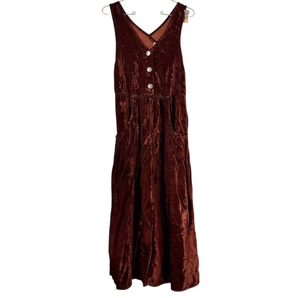 Vintage Women's Velvet Jumper Dress in Brown Farmhouse Cottage 90s Y2K Layering